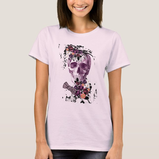 Cabeza de cráneo con flores de camiseta (Anverso)