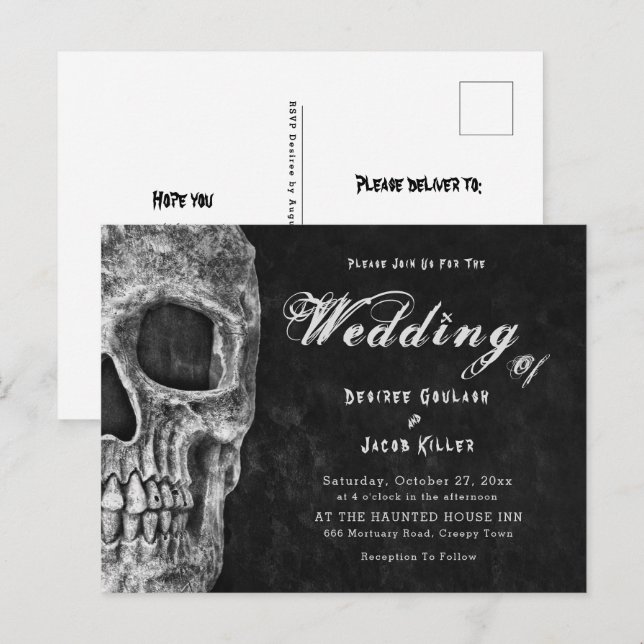 Cabeza de cráneo gótica invitación de Halloween ne (Anverso / Reverso)