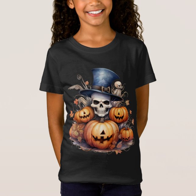 Cabeza de cráneo y camiseta de calabazas (Anverso)
