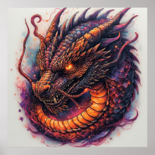 Cabeza de Dragón con Ojos Fieros Impresión de Arte