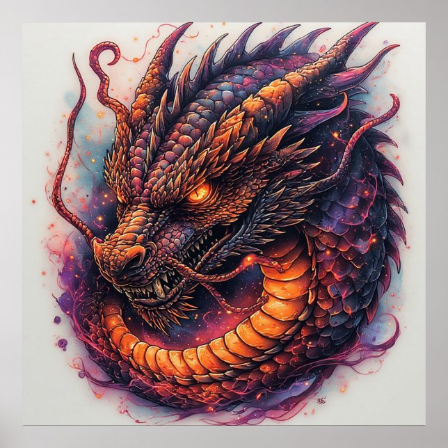 Cabeza de Dragón con Ojos Fieros Impresión de Arte (Frente)
