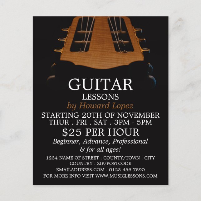Cabeza de guitarra, volante publicitario de clases (Frente)