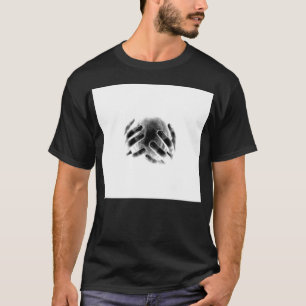 Cabeza de la AMENAZA w en camiseta de las manos