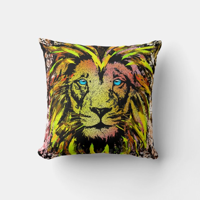 Cabeza de león amarilla - Cojín decorativo de cara (Anverso)