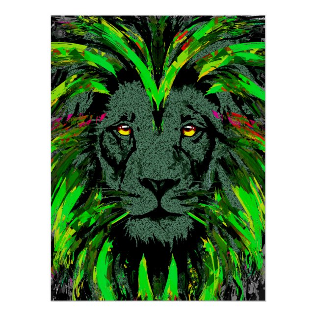Cabeza de león Arte Poster - Poster de león verde  (Anverso)