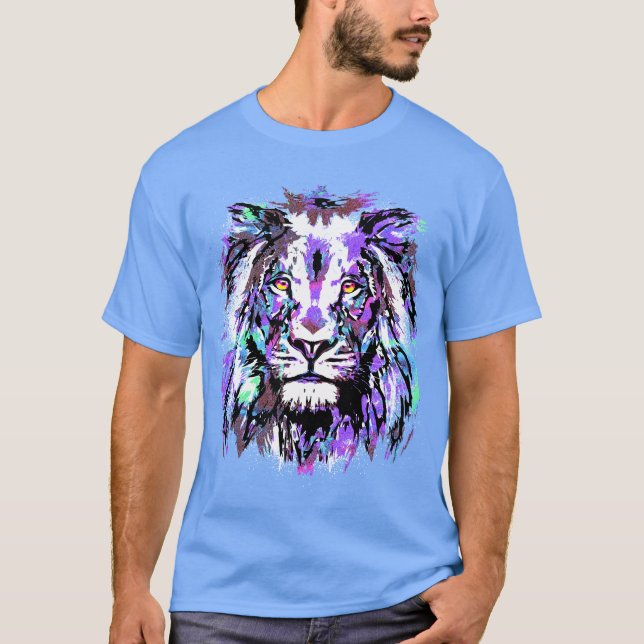 Cabeza de león azul - Camiseta de cara de león rea (Anverso)