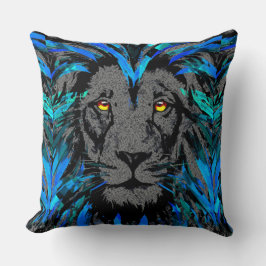 Cabeza de león azul - Cojín decorativo de cara de 