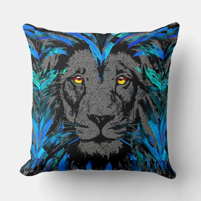 Cabeza de león azul - Cojín decorativo de cara de  (Anverso)