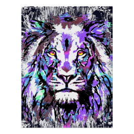 Cabeza de león azul - Impresión de Poster de cara 