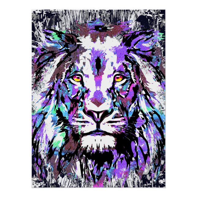 Cabeza de león azul - Impresión de Poster de cara  (Anverso)