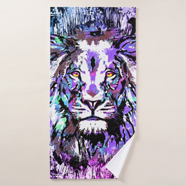 Cabeza de león azul - León realista - Gato grande  (Toalla de baño)