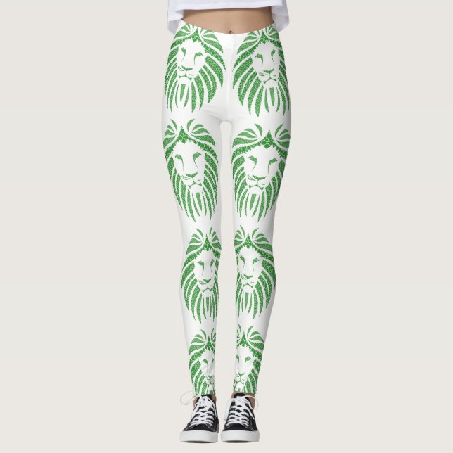 Cabeza de León Verde en Leggings de Cualquier Colo (Anverso)