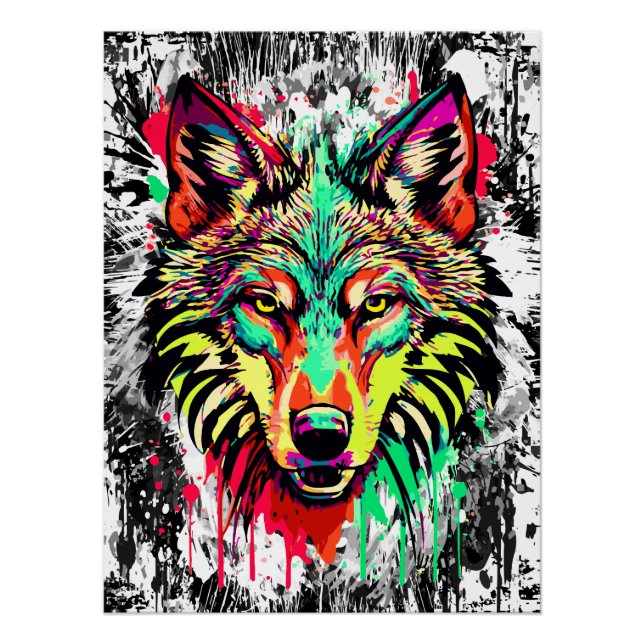 Cabeza de lobo colorida - Impresión Poster de lobo (Anverso)