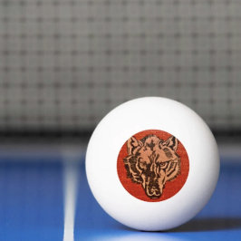 Cabeza de lobo en pelota de ping pong roja