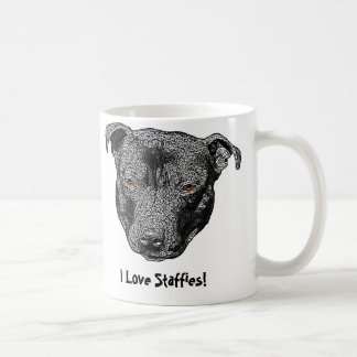 Cabeza de Staffie, "amo Staffies!" Taza