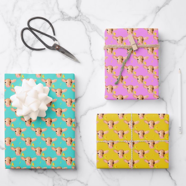 Cabeza de ternero linda con flor - Papel de regalo (Anverso)
