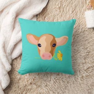Cabeza de ternero lindo con flores - Almohada de a