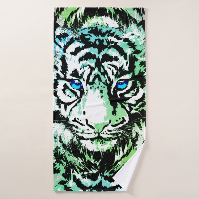 Cabeza de tigre blanco siberiana - Ojos azules tig (Toalla de baño)