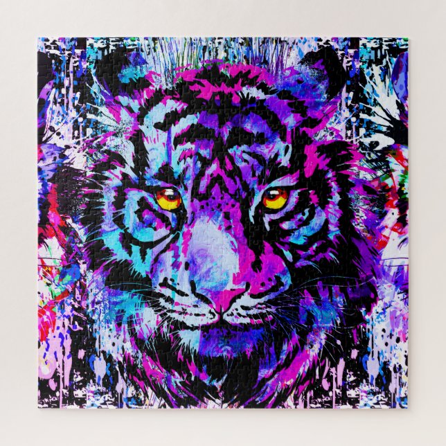 Cabeza de tigre morado - Rompecabezas con retrato  (Vertical)
