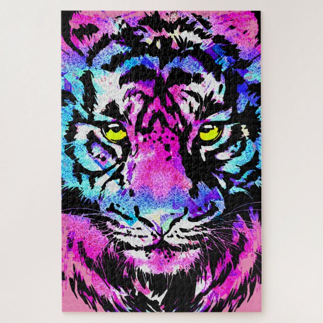 Cabeza de tigre rosado de neón - Rompecabezas de t (Vertical)