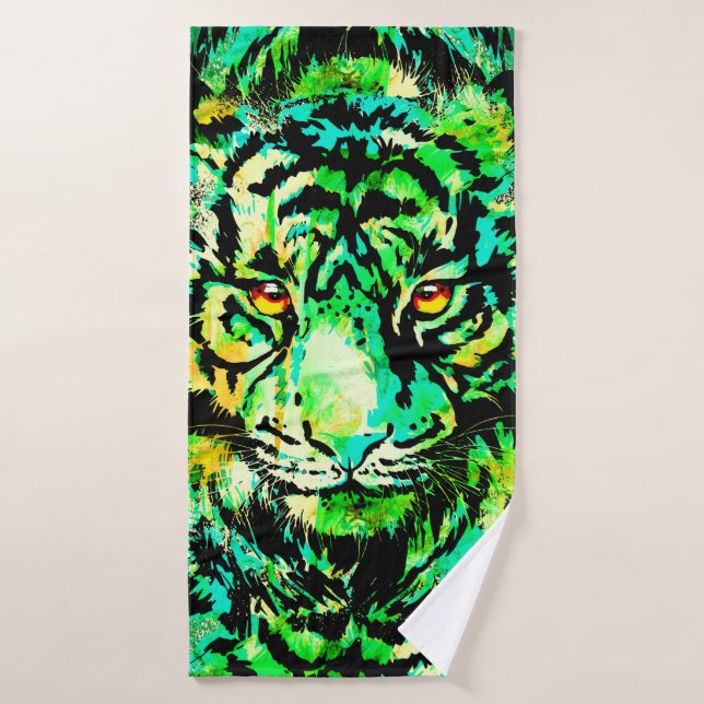 Cabeza de tigre verde - Pintura de tigre - Vida si (Toalla de baño)