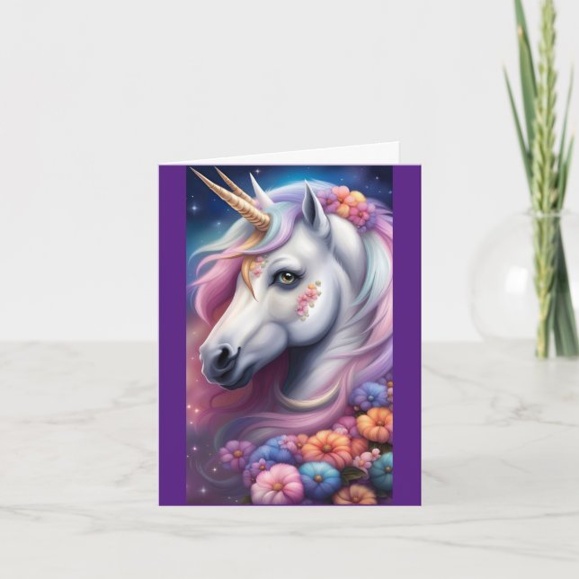 Cabeza De Unicornio Con Tarjeta De Saludo De Cumpl (Anverso)