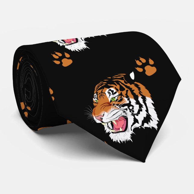 Cabeza Del Tigre Con Pinzas En La Corbata Negra (Enrollado)