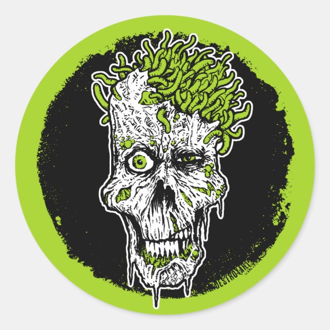 Cabeza llena de pegatina redondo de Worms (Anverso)