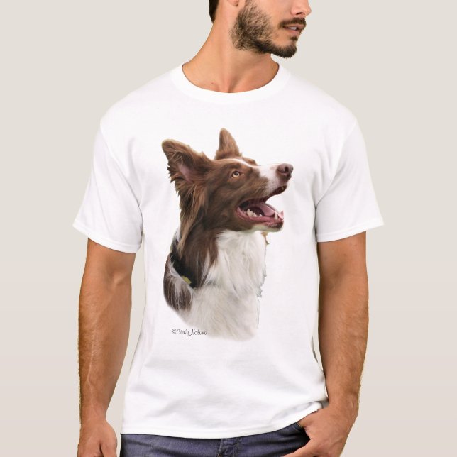 Cabeza roja del border collie en la camiseta (Anverso)