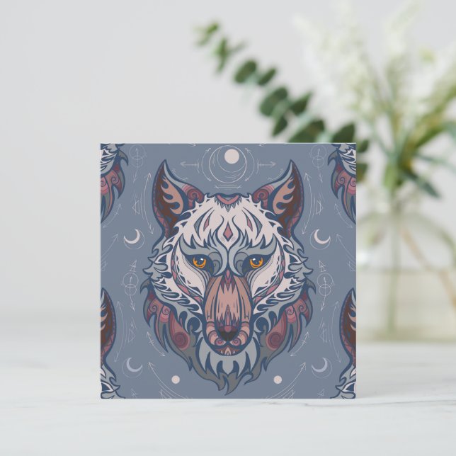 Cabezas de lobo con decoración de boho (Anverso de pie)