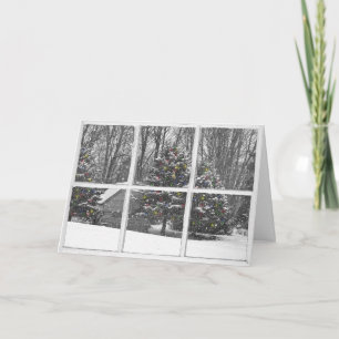 Cabina antigua con luces en la tarjeta de ventana