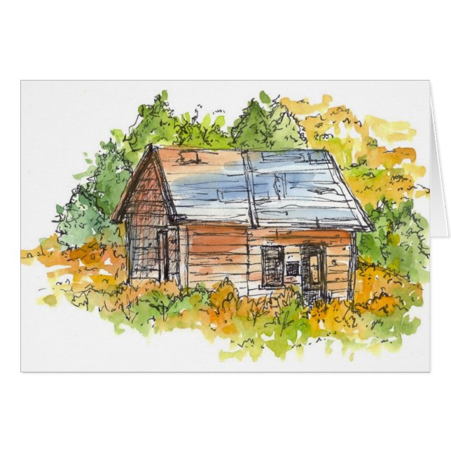 Cabina Casa Autumn Trees Pen y Esbozo de tinta (Anverso (Horizontal))