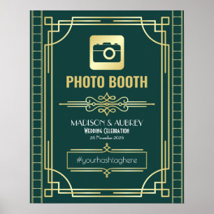 Cabina de Fotos de Boda Art Déco Señal Dorada Verd