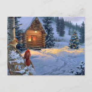 Cabina de la nieve con los pájaros del navidad