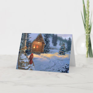 Cabina de la nieve con los pájaros del navidad