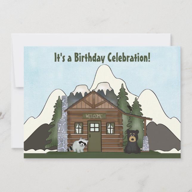Cabina de montaña con invitación al cumpleaños del (Anverso)