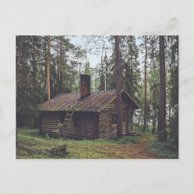 Cabina de troncos en postales de madera (Anverso)