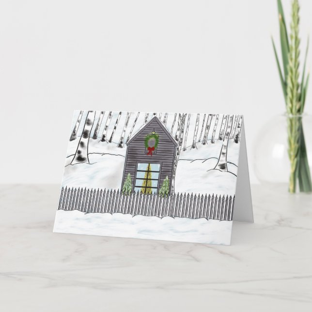 Cabina del navidad en la tarjeta del día de fiesta (Anverso)