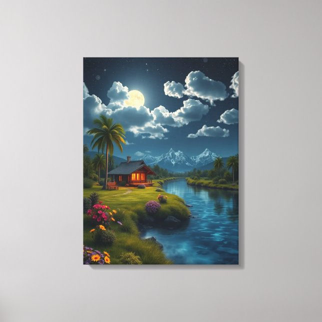 Cabina iluminada por la luna junto al río - Arte d (Anverso)