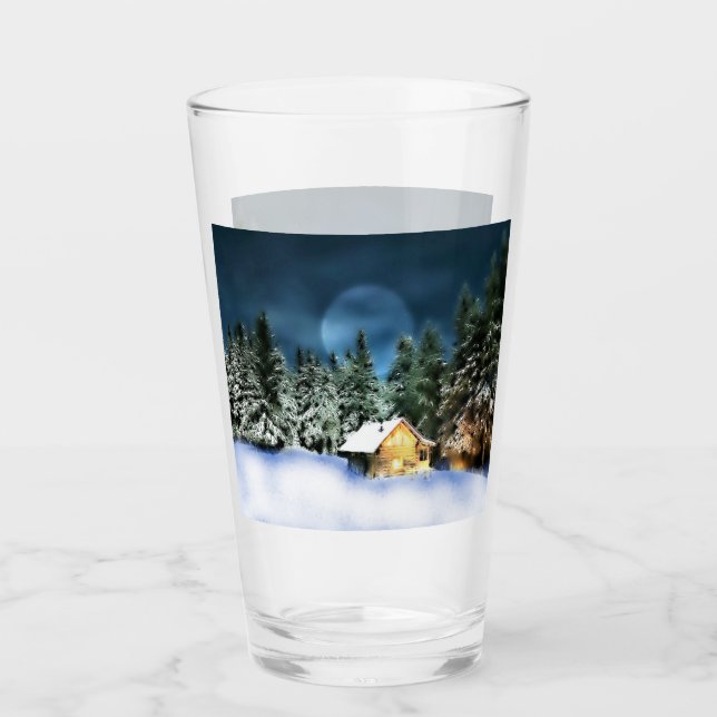 Cabina Rustic Log con Luna Llena (Anverso)