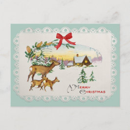 Cabina y ciervo de Navidad vintage