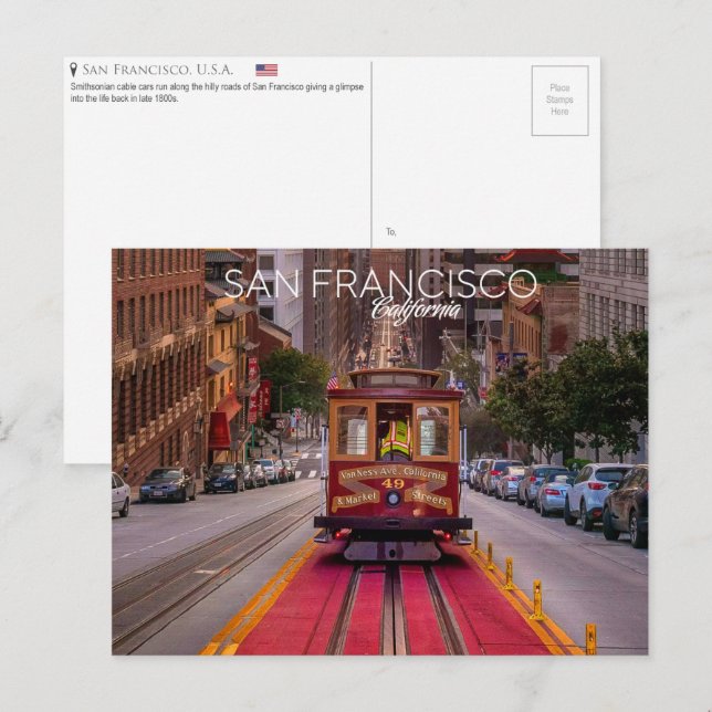 Cable Car, San Francisco, postal de los Estados Un (Anverso / Reverso)