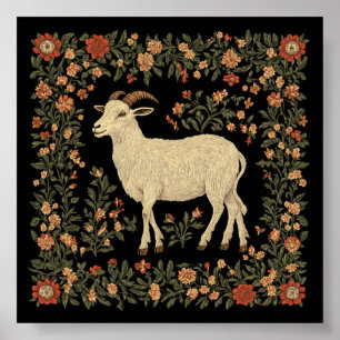 Cabra encantada y diseño de arte popular floral