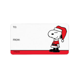 Cacahuetes   Etiqueta de regalo Snoopy Santa Claus