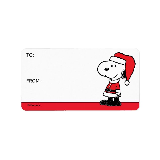 Cacahuetes | Etiqueta de regalo Snoopy Santa Claus (Frente)