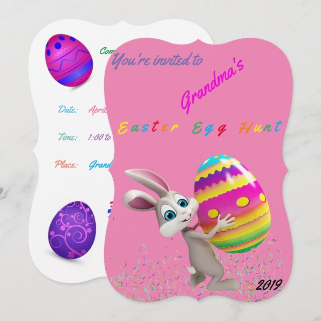 Cacería de huevos de pascua rosa con invitación de (Anverso / Reverso)