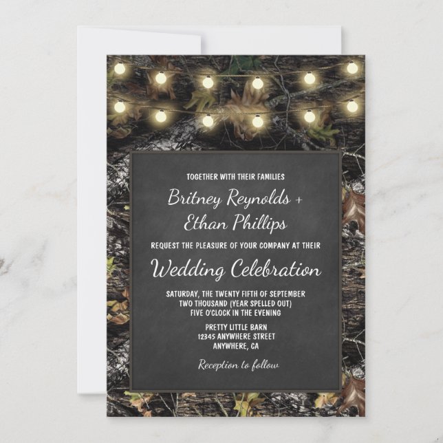 Cacería de invitaciones a la boda rústica de Camo  (Anverso)
