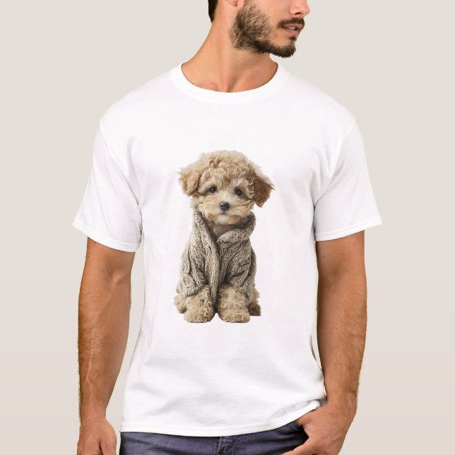 Cachorro adorable de caniche toy con suéter tejido (Anverso)