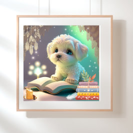 Cachorro adorable leyendo un libro Arte de guarder