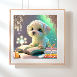 Cachorro adorable leyendo un libro Arte de guarder